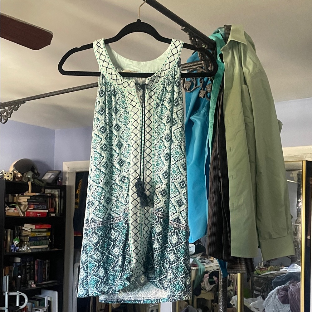 Style & Co. Teal and White Geometric Blouse FINAL PRICE!